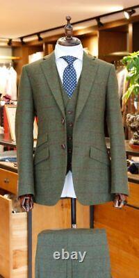 Costume pour homme à carreaux verts en tweed, tenue de luxe, smoking de marié pour mariage ou bal de promo.