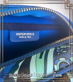 Emilio Pucci Porta Blue Geometric Print Lined Leather Dopp Kit Toiletry Bag NWT<br/>Emilio Pucci Porta Blue Geometric Print Doublure en cuir Dopp Kit Trousse de toilette NWT