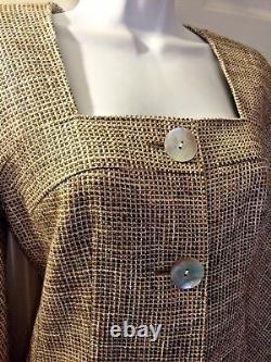 Ensemble de tailleur jupe et veste LAFAYETTE 148 en tweed lin beige taupe, taille 2.
