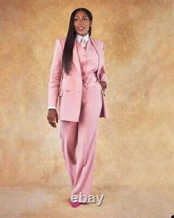 Ensemble tailleur pour femmes grandes tailles, rose, 3 pièces, gilet, veste, pantalon, tenue formelle de travail.