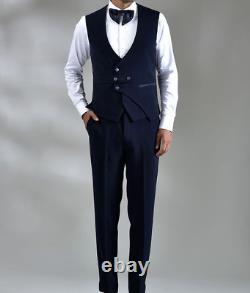 Gilet et pantalon en coton bleu pour homme personnalisés pour tenue formelle d'affaires ou de bal de fin d'année.
