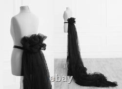 Gothique Mariage Gown Détachable Tulle Noir Jupe De Train Vampire Queen Outfit