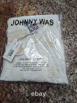 Johnny était Kit Tunique Blouse M Naturel (Crème) Coton avec Appliques $195 Neuf dans sa boîte