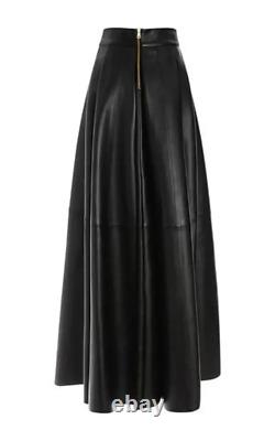 Jupe longue en cuir d'agneau noir véritable pour femme - Tenue en cuir avec jupe à la cheville