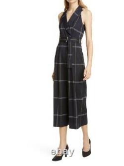 Karen Millen Bnwt Uk 16 Navy Check Belted Collar Jumpsuit All In One Outfit