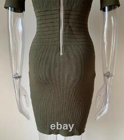 Knit Bandage Bodycon Army Green Mini Robe Avec Boutons D'or Elegant Outfit