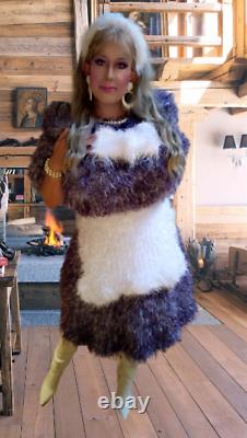 Knitt Decofur Robe Fuzzy Équipez Trois Pièces Fabriquées Sur Commande À La Main Chaude
