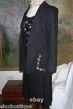 Luca Luca Jupe Suit 3pc Black Cashmere Silk Ensemble Camisole Veste Outfit Nouveau