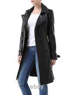Manteau trench en cuir noir pour femme LC 008