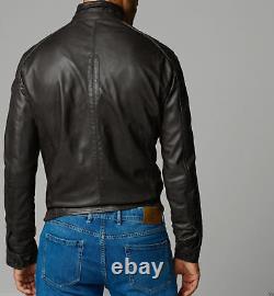 Men's Real Leather Jacket Black Biker Motorcycle Genuine Lambskin Leather Outfit