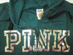 New Bling Victoria Secret Pink Green Garden Logo Sweat Hoodie Jogger Pant Set XL