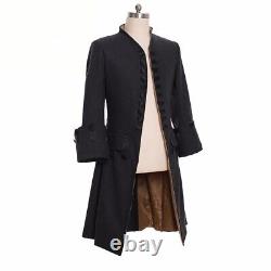 New Men's Regency Costume Taille Manteau Colonial 18ème Siècle Uniforme Noir