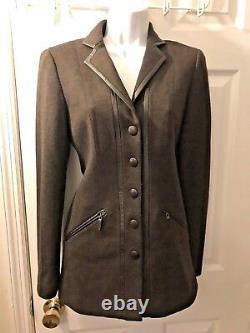 New Worth Ny Brown Jupe Power Blazer Costume Set Outfit Laine Cuir Carrière Sz 0