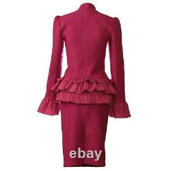 Nouveau Costume Jupe Taffeta Red Wool Boucle/cozy Designer Outfit/tailored Ladies Set/