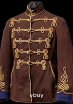 Nouveau Hussar Officier Custom Brun Blazer Broderie Veste Napoléon Tenue Porter