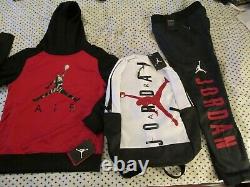 Nouvelle Nike Air Jordan Outfit + 17 Backpack+hoodie+fleece Pants Ymd 10-12 Freeship