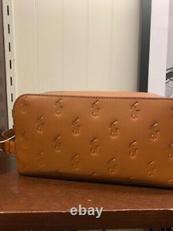 Nwt Polo Ralph Lauren Camel Brown Leather Embossed Pony Toiletry Bag Dopp Kit