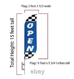 Open For Business Swooper Flag & Pole Kit Ground Spike, 15' Open Feather Tall