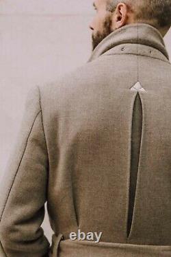 Robe De Mélange De Laine Pour Homme Peacoat Beige Long Uni-brassé Veste Survêtement
