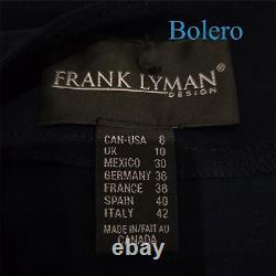 Robe de patineuse et boléro FRANK LYMAN bleu marine à motifs floraux, épaules dénudées. Neuf avec étiquette. Taille 8 UK.