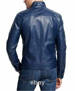 Veste En Cuir Véritable Pour Les Hommes Moto Biker Real Lambskin Blue Basic Outfit