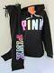 Victoria Secret Rose Rainbow Black Pullover Hoodie Sweatshirt Jogger Pant Xl Set