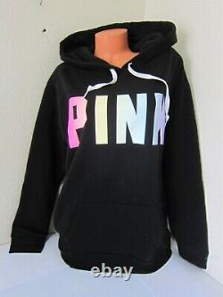 Victoria Secret Rose Rainbow Black Pullover Hoodie Sweatshirt Jogger Pant XL Set
