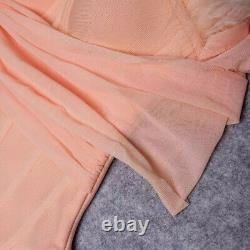 Xs S M L Bandage Bodycon Peach Mini Robe Avec Plumes Elegant Outfit