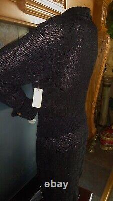 Zang Toi Vintage avec étiquettes ensemble 2 pièces pull en tricot noir métallique et jupe M/L.